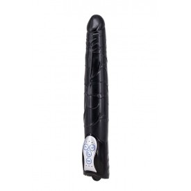 Чёрный вибромассажер Long John Realistic Thrusting Vibrator с функцией толкания - 20 см.